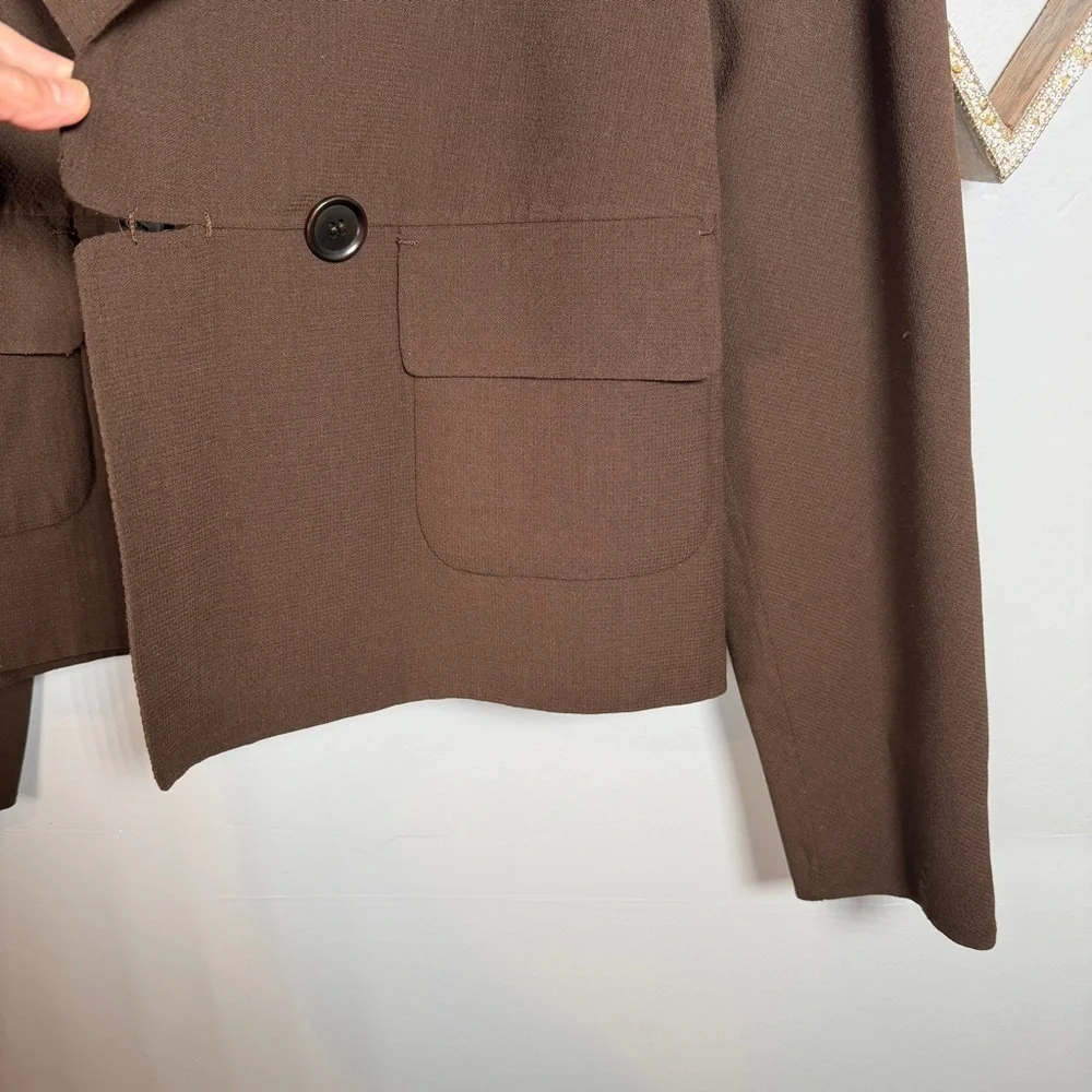 Leon Max Womens Cropped Boxy Blazer Academia Quiet Luxury MEDIUM Chocolate Brown